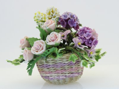 (image for) Miniature Lavender and White Florals in a Basket