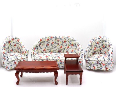 (image for) Miniature Five Piece Mahogany Living Room Set for Dollhouses
