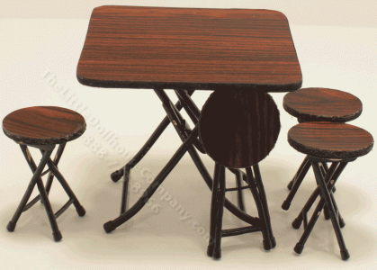 (image for) Miniature Wooden Table with Four Folding Stools