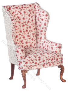 (image for) Miniature Wingback Chair for Dollhouses - Red Floral