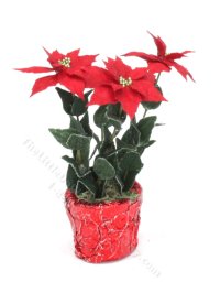 (image for) Dollhouse Miniature Poinsettia in Red Pot