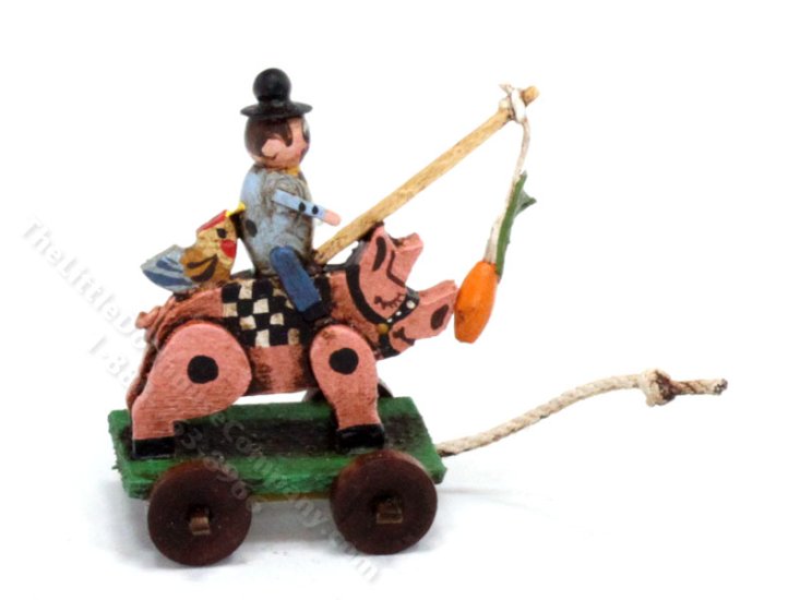 (image for) Handmade Miniature Pig and Farmer Pull Toy for Dollhouses