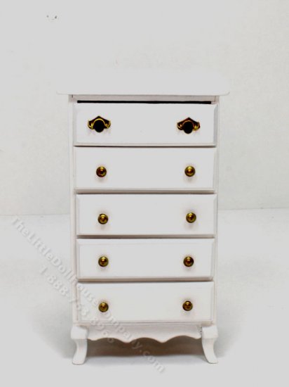 (image for) Miniature White Five-Drawer Chest of Drawers for Dollhouses