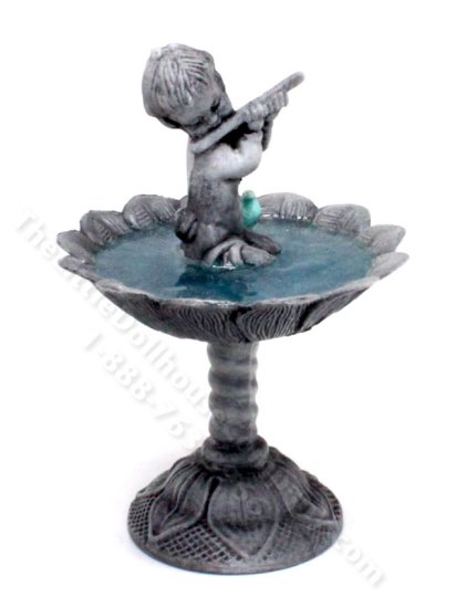(image for) Miniature Bird Bath with Bird and Statue for Dollhouses