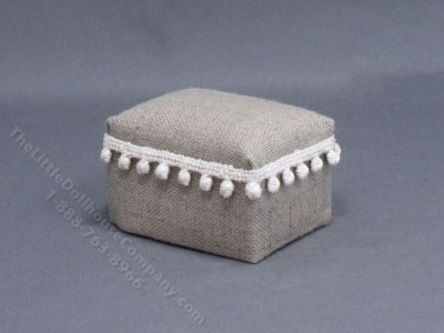 (image for) Miniature Tan Ball-Fringe Ottoman for Dollhouses