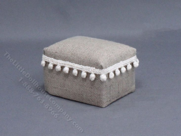 (image for) Miniature Tan Ball-Fringe Ottoman for Dollhouses