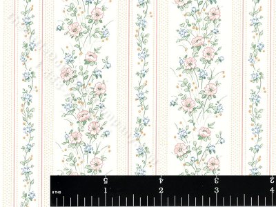 (image for) Pale Pink Floral Stripe Miniature Wallpaper for Dollhouses