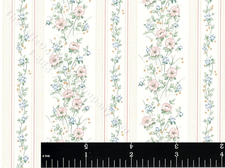 (image for) Pale Pink Floral Stripe Miniature Wallpaper for Dollhouses