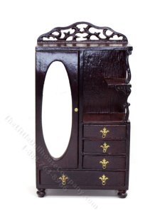 (image for) Miniature Mirrored Mahogany Wardrobe for Dollhouses
