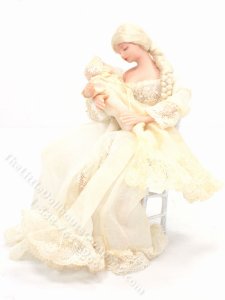 (image for) Porcelain Doll in Cream Nightgown w/ Baby