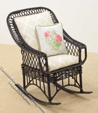 (image for) Miniature Metal Black Rocker w/Beige Cushions for Dollhouses