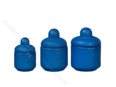 (image for) Set of 3 Blue Miniature Canisters for Dollhouses