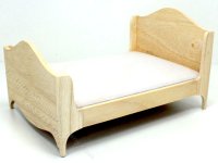 (image for) Miniature Unfinished Bed with Mattress for Dollhouses