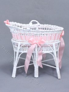 (image for) Miniature Handmade White Wicker Bassinet by Sandra Knight