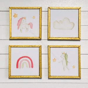 (image for) Miniature Unicorn Themed Four Piece Framed Print Set
