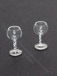 (image for) Miniature Pair of White Swirl-Stemmed Wine Glasses by Gerd Felka