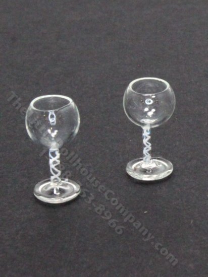 (image for) Miniature Pair of White Swirl-Stemmed Wine Glasses by Gerd Felka