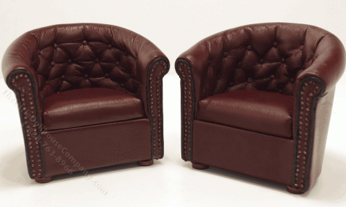 (image for) Pair of Burgundy Leather Tufted Chairs By Judith Blondell