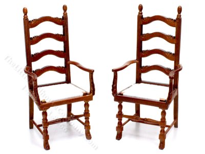 (image for) Miniature Pair of Walnut Ladder Back Armchairs for Dollhouses