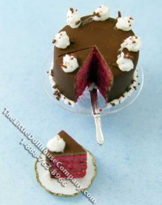 (image for) Dollhouse Scale Model Red Velvet Frosted Cake on Glass Plate