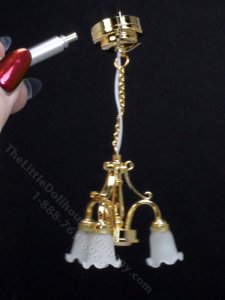 (image for) Miniature Battery Chandelier, 3-Light, Frosted Tulip, with Wand