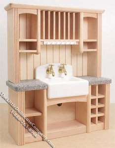 (image for) Miniature Oak Built-In Sink Unit for Dollhouses