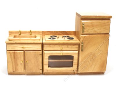 (image for) Miniature 3 Piece Oak Kitchen Appliance Set