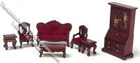 (image for) Miniature 1/2" Scale 7 Piece Living Room Set for Dollhouses