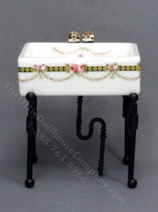 (image for) As-Is Miniature Porcelain Small Sink with Victoria Pattern