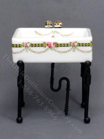 (image for) As-Is Miniature Porcelain Small Sink with Victoria Pattern
