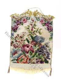 (image for) Vintage Miniature Hand Embroidered Cross-Stitch Floral Tapestry for Dollhouses