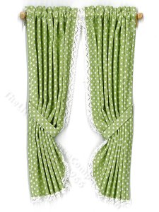 (image for) Miniature Green and White Polka Dot Drapes for Dollhouses