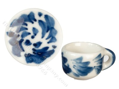 (image for) Miniature Ceramic Blue Delft Tea Floral Cup and Saucer