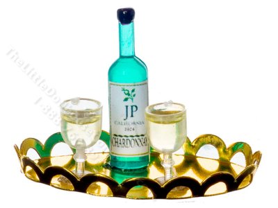 (image for) Miniature White Wine Tray with Glasses for Dollhouses