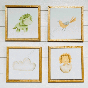 (image for) Miniature Dinosaur Themed Four Piece Framed Print Set