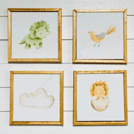 (image for) Miniature Dinosaur Themed Four Piece Framed Print Set