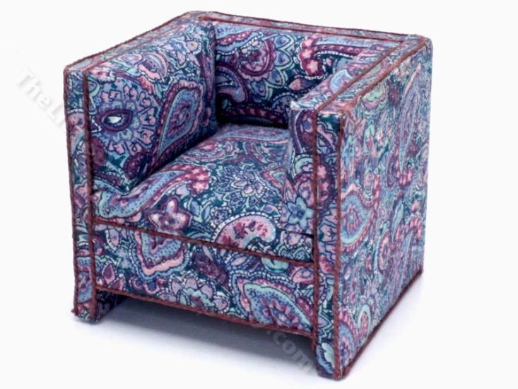 (image for) Miniature Blue and Pink Paisley Club Chair For Dollhouses