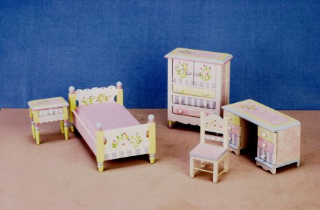 (image for) Dollhouse Miniature Single Bedroom Set, 5pc