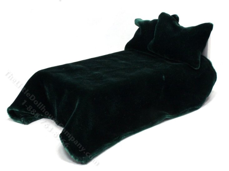 (image for) Miniature Green Velvet Bedding for Dollhouses