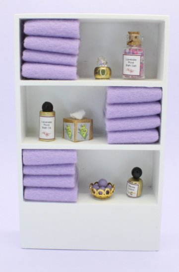 (image for) Miniature Bathroom Shelf Unit with Dk Lavendar Towels