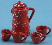 (image for) Dollhouse Scale Model Red Enamelware Coffee Set