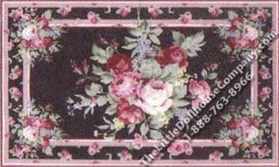 (image for) Dollhouse Scale Model Black with Pink Roses Rug