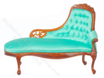 (image for) Miniature Louis XV Chaise for Dollhouses - Green/Walnut