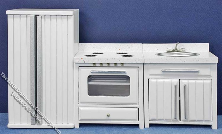 (image for) Miniature 3 Piece White Kitchen Set for Dollhouses
