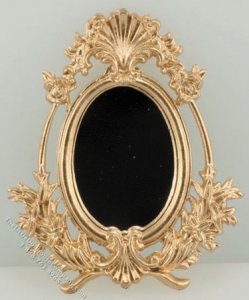 (image for) Miniature Mirror, Oval with Shell, Gold Color for Dollhouses