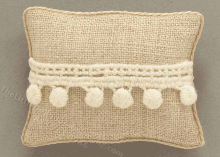 (image for) Miniature Beige Pillow with Thick Crocheted Lace Accent