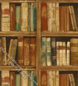 (image for) Beige Books Pattern Miniature Wallpaper for Dollhouses