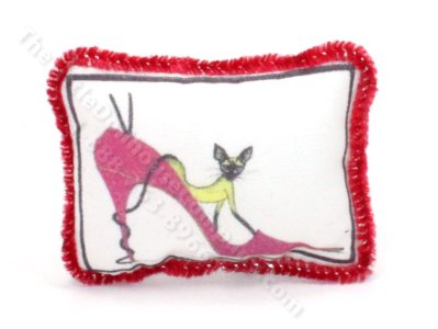 (image for) Pillow with Cat Print and Fringe Edging by Judith Blondell