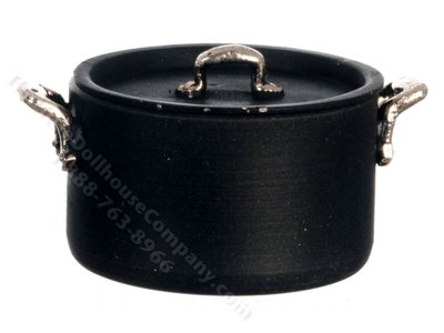 (image for) Miniature Black Teflon Pot with Lid For Dollhouses - Extra Large
