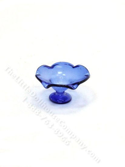 (image for) Dollhouse Scale Model Blue Glass Ruffle Vase for Dollhouses